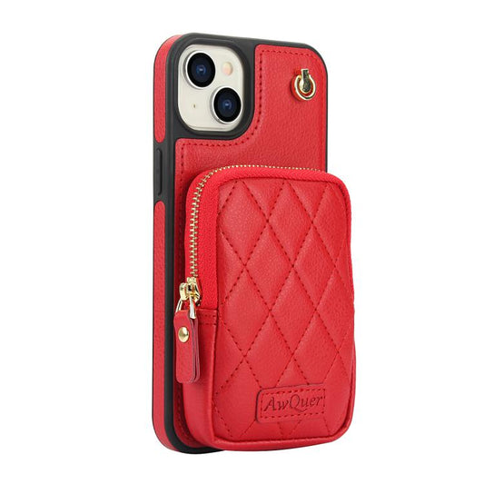 For iPhone 14 Plus AwQuer Crossbody Zipper Wallet Bag Litchi Leather Phone Case(Red) - iPhone 14 Plus Cases by Awquer | Online Shopping UK | buy2fix