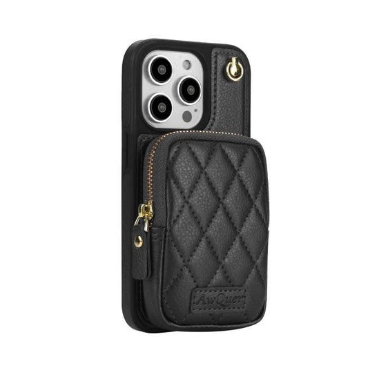 For iPhone 13 Pro AwQuer Crossbody Zipper Wallet Bag Litchi Leather Phone Case(Black) - iPhone 13 Pro Cases by Awquer | Online Shopping UK | buy2fix