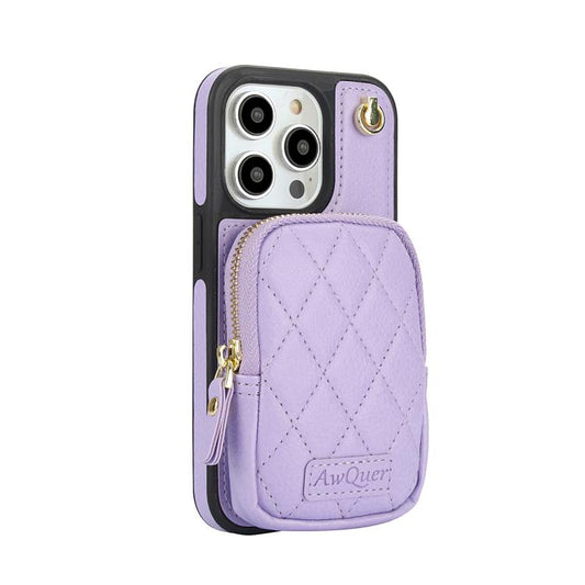 For iPhone 13 Pro AwQuer Crossbody Zipper Wallet Bag Litchi Leather Phone Case(Light Purple) - iPhone 13 Pro Cases by Awquer | Online Shopping UK | buy2fix