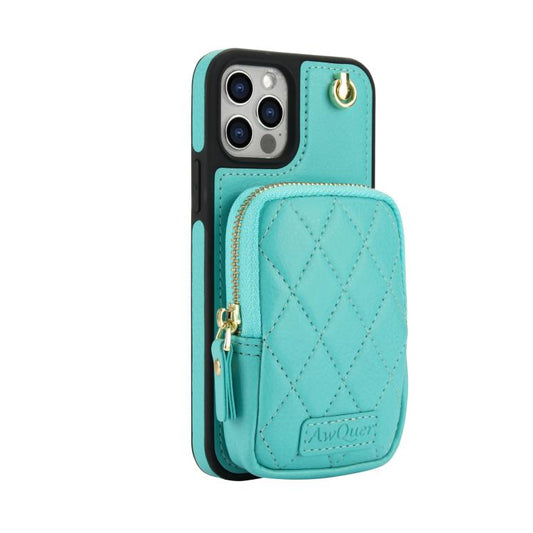 For iPhone 12 / 12 Pro AwQuer Crossbody Zipper Wallet Bag Litchi Leather Phone Case(Mint Green) - iPhone 12 / 12 Pro Cases by Awquer | Online Shopping UK | buy2fix