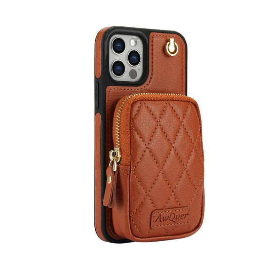 For iPhone 12 / 12 Pro AwQuer Crossbody Zipper Wallet Bag Litchi Leather Phone Case(Brown) - iPhone 12 / 12 Pro Cases by Awquer | Online Shopping UK | buy2fix