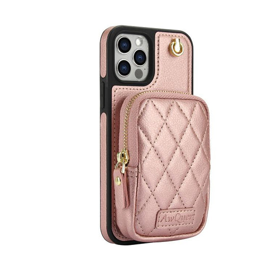 For iPhone 12 Pro Max AwQuer Crossbody Zipper Wallet Bag Litchi Leather Phone Case(Rose Gold) - iPhone 12 Pro Max Cases by Awquer | Online Shopping UK | buy2fix
