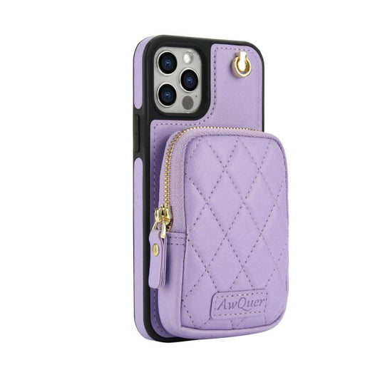 For iPhone 12 Pro Max AwQuer Crossbody Zipper Wallet Bag Litchi Leather Phone Case(Light Purple) - iPhone 12 Pro Max Cases by Awquer | Online Shopping UK | buy2fix