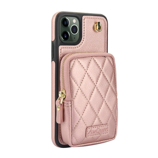 For iPhone 11 Pro Max AwQuer Crossbody Zipper Wallet Bag Litchi Leather Phone Case(Rose Gold) - iPhone 11 Pro Max Cases by Awquer | Online Shopping UK | buy2fix