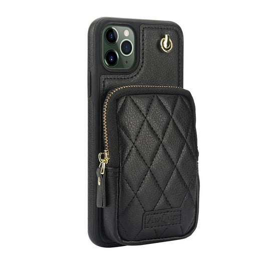 For iPhone 11 AwQuer Crossbody Zipper Wallet Bag Litchi Leather Phone Case(Black) - iPhone 11 Cases by Awquer | Online Shopping UK | buy2fix
