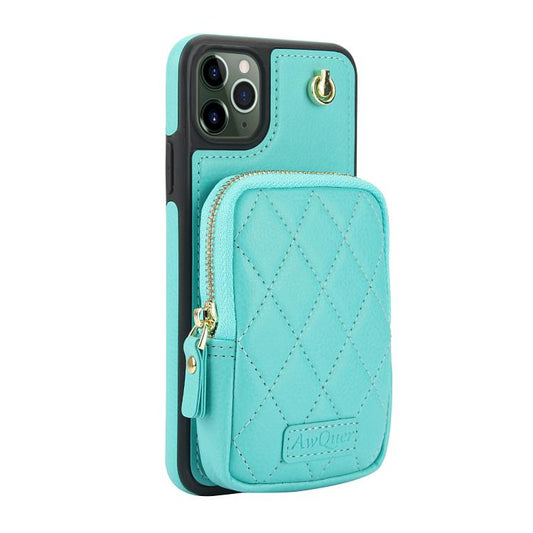 For iPhone 11 AwQuer Crossbody Zipper Wallet Bag Litchi Leather Phone Case(Mint Green) - iPhone 11 Cases by Awquer | Online Shopping UK | buy2fix