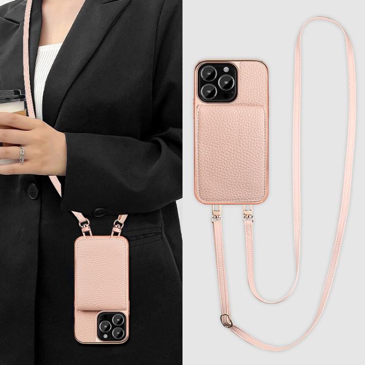 For iPhone 16 VIETAO Litchi Texture Wallet PU Phone Case with Lanyard(Pink) by VIETAO