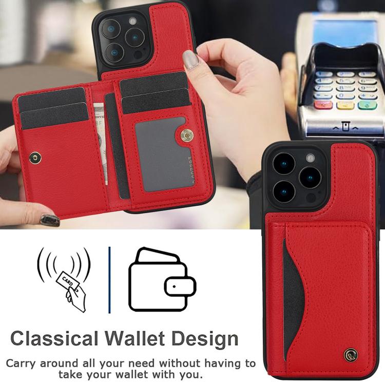 For iPhone 16 Pro Max AwQuer Horizontal Flip Card Bag Holder Leather Phone Case(Red) by Awquer