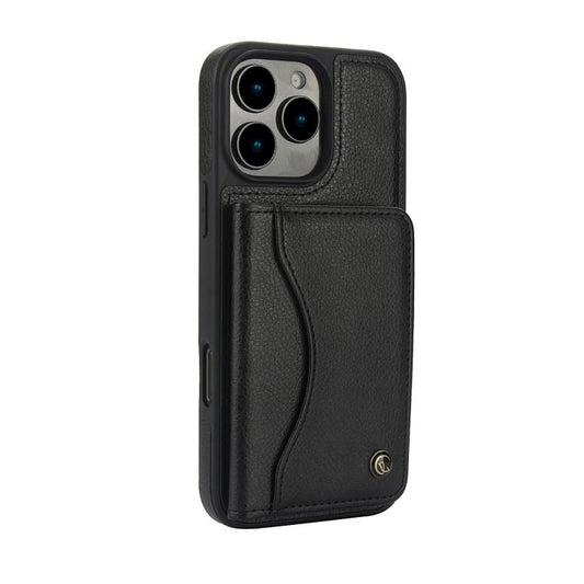 For iPhone 16 Pro AwQuer Horizontal Flip Card Bag Holder Leather Phone Case(Black) by Awquer