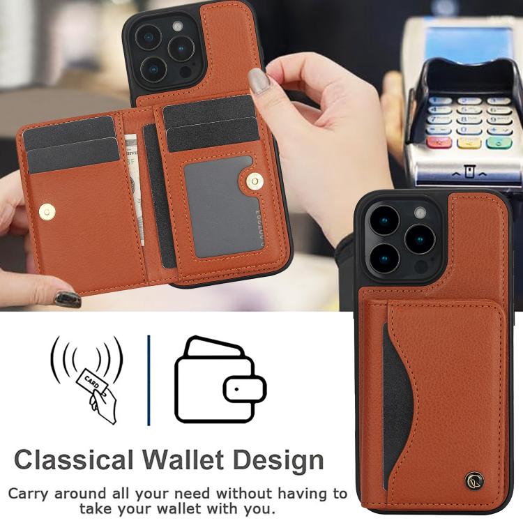 For iPhone 16 Pro AwQuer Horizontal Flip Card Bag Holder Leather Phone Case(Brown) by Awquer