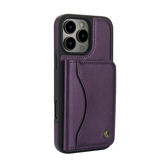 For iPhone 16 Pro AwQuer Horizontal Flip Card Bag Holder Leather Phone Case(Dark Purple) by Awquer