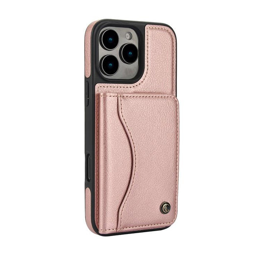 For iPhone 16 Pro AwQuer Horizontal Flip Card Bag Holder Leather Phone Case(Rose Gold) by Awquer