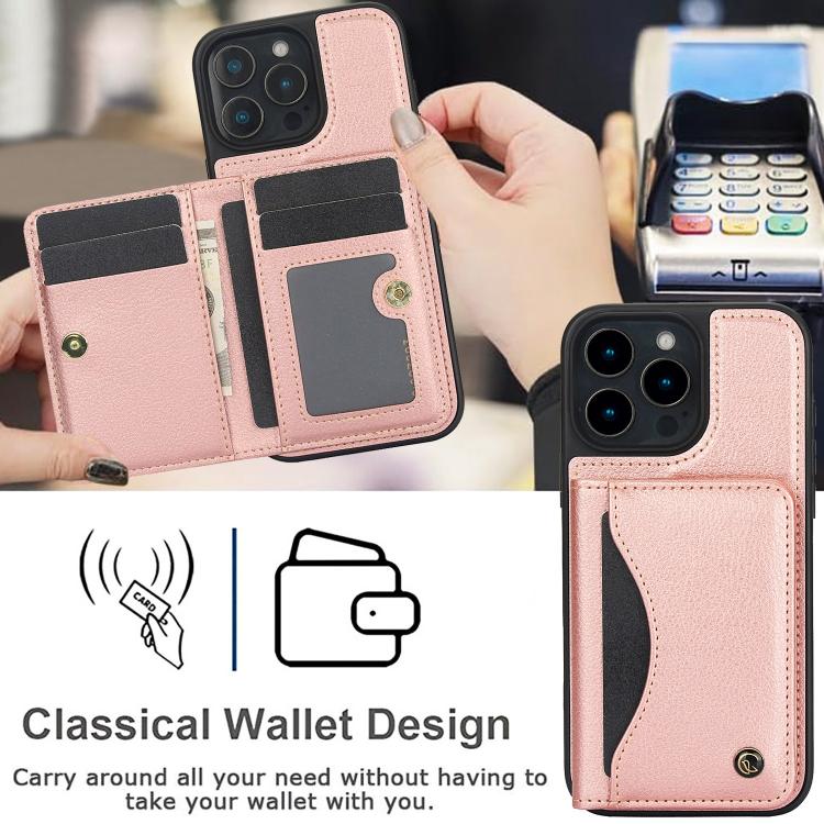 For iPhone 16 Pro AwQuer Horizontal Flip Card Bag Holder Leather Phone Case(Rose Gold) by Awquer