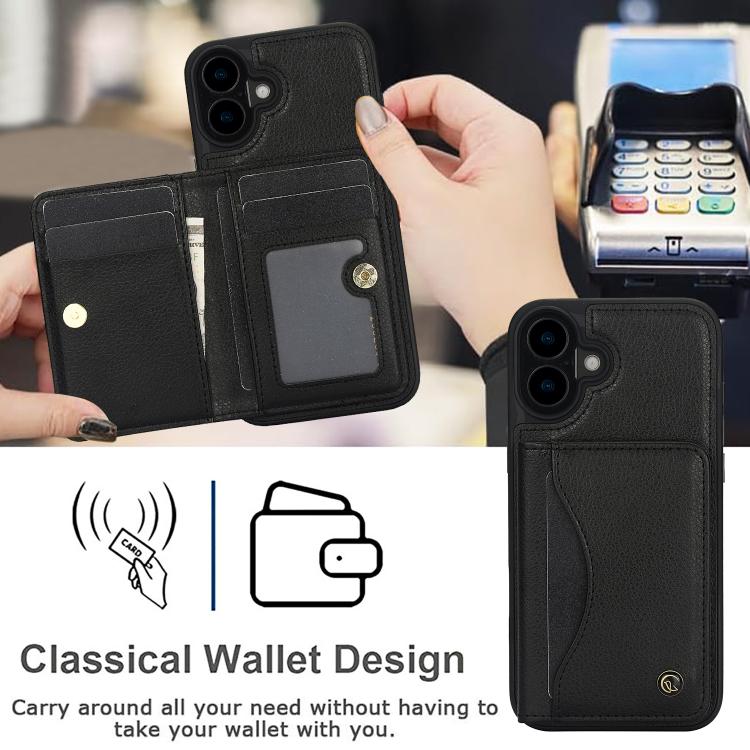For iPhone 16 Plus AwQuer Horizontal Flip Card Bag Holder Leather Phone Case(Black) by Awquer