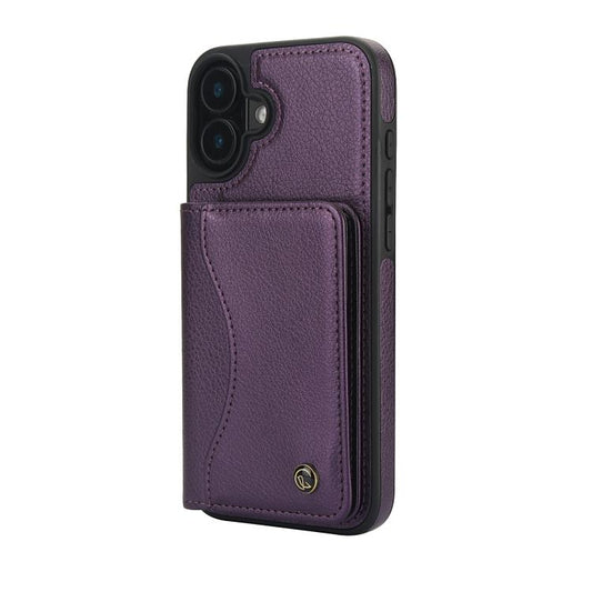 For iPhone 16 Plus AwQuer Horizontal Flip Card Bag Holder Leather Phone Case(Dark Purple) by Awquer