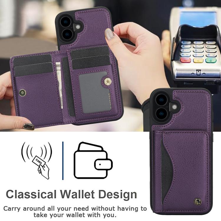 For iPhone 16 Plus AwQuer Horizontal Flip Card Bag Holder Leather Phone Case(Dark Purple) by Awquer