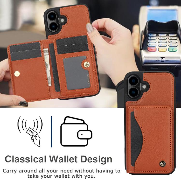 For iPhone 16 AwQuer Horizontal Flip Card Bag Holder Leather Phone Case(Brown) by Awquer