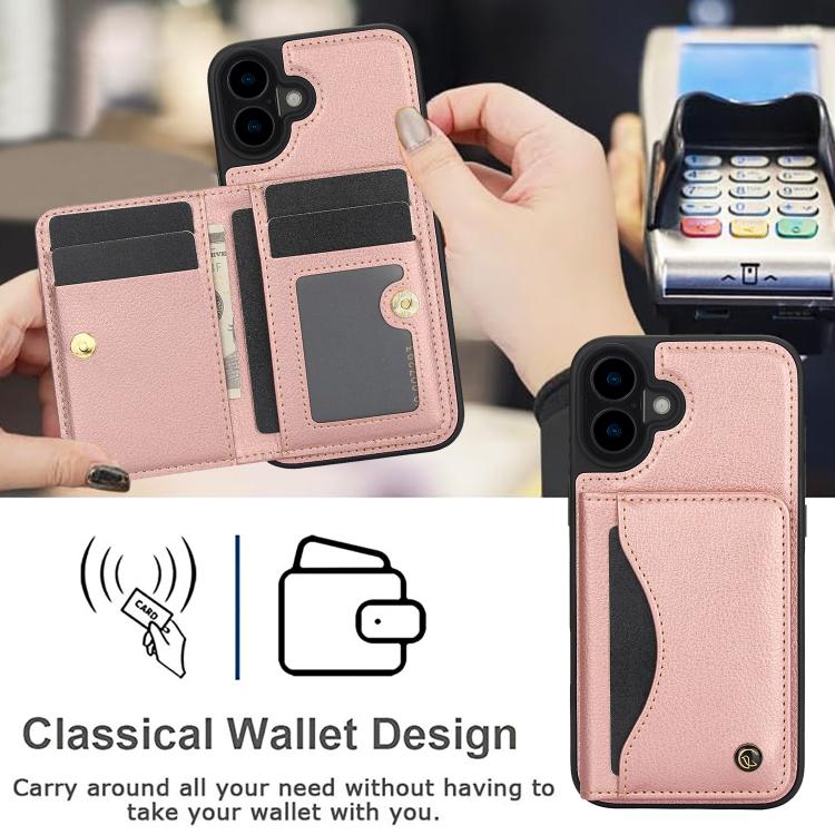 For iPhone 16 AwQuer Horizontal Flip Card Bag Holder Leather Phone Case(Rose Gold) by Awquer
