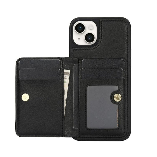 For iPhone 15 Plus AwQuer Horizontal Flip Card Bag Holder Leather Phone Case(Black) - iPhone 15 Plus Cases by Awquer | Online Shopping UK | buy2fix