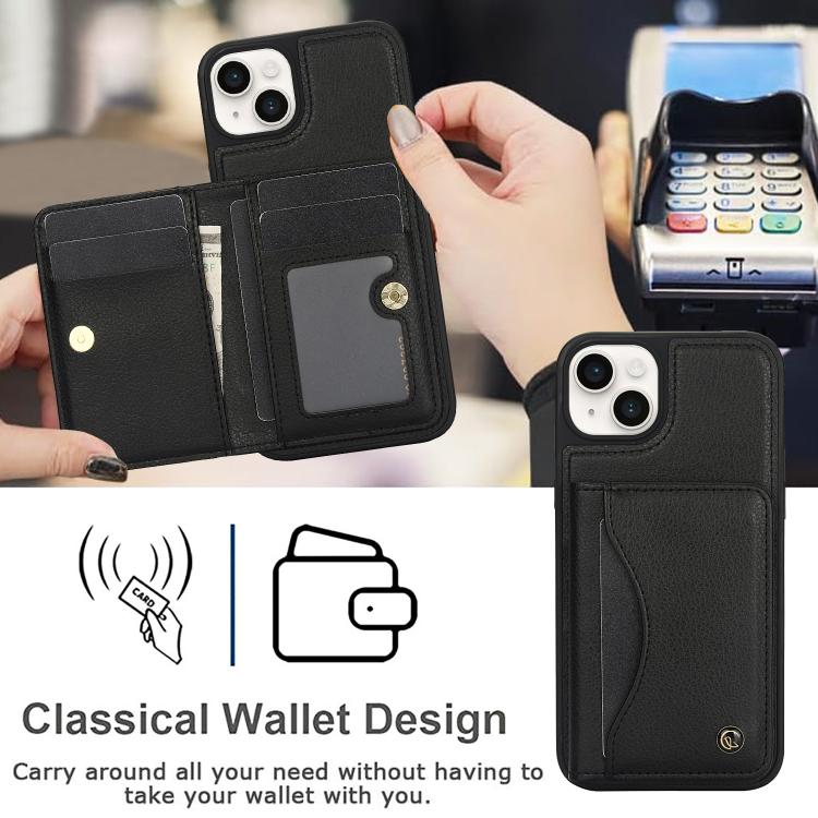 For iPhone 15 Plus AwQuer Horizontal Flip Card Bag Holder Leather Phone Case(Black) - iPhone 15 Plus Cases by Awquer | Online Shopping UK | buy2fix