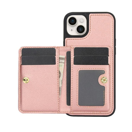 For iPhone 14 Plus AwQuer Horizontal Flip Card Bag Holder Leather Phone Case(Rose Gold) - iPhone 14 Plus Cases by Awquer | Online Shopping UK | buy2fix