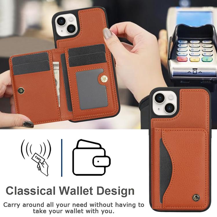 For iPhone 12 / 12 Pro AwQuer Horizontal Flip Card Bag Holder Leather Phone Case(Brown) - iPhone 12 / 12 Pro Cases by Awquer | Online Shopping UK | buy2fix