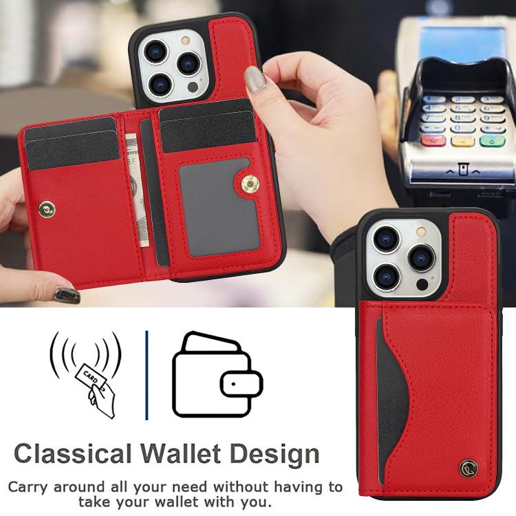 For iPhone 15 Pro AwQuer Horizontal Flip Card Bag Holder Leather Phone Case(Red) - iPhone 15 Pro Cases by Awquer | Online Shopping UK | buy2fix