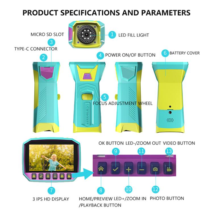 X1 3 inch HD Screen 800X Magnification Kids Microscope(Green) - Digital Microscope by buy2fix | Online Shopping UK | buy2fix