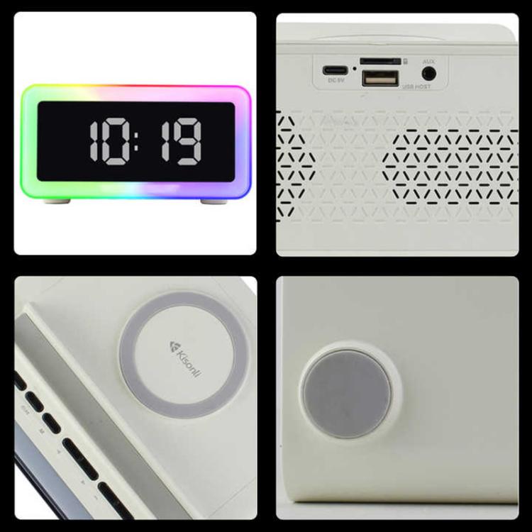 P14 Clock Alarm 10W Intelligent Wireless Charger LED Light Bluetooth Speaker(White) - Desktop Speaker by buy2fix | Online Shopping UK | buy2fix