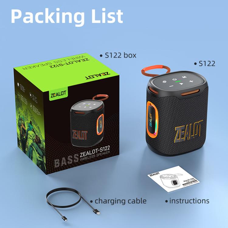 Zealot S122 25W High Power IPX6 Waterproof Outdoor RGB Light Bluetooth Speaker(Black) - Desktop Speaker by ZEALOT | Online Shopping UK | buy2fix