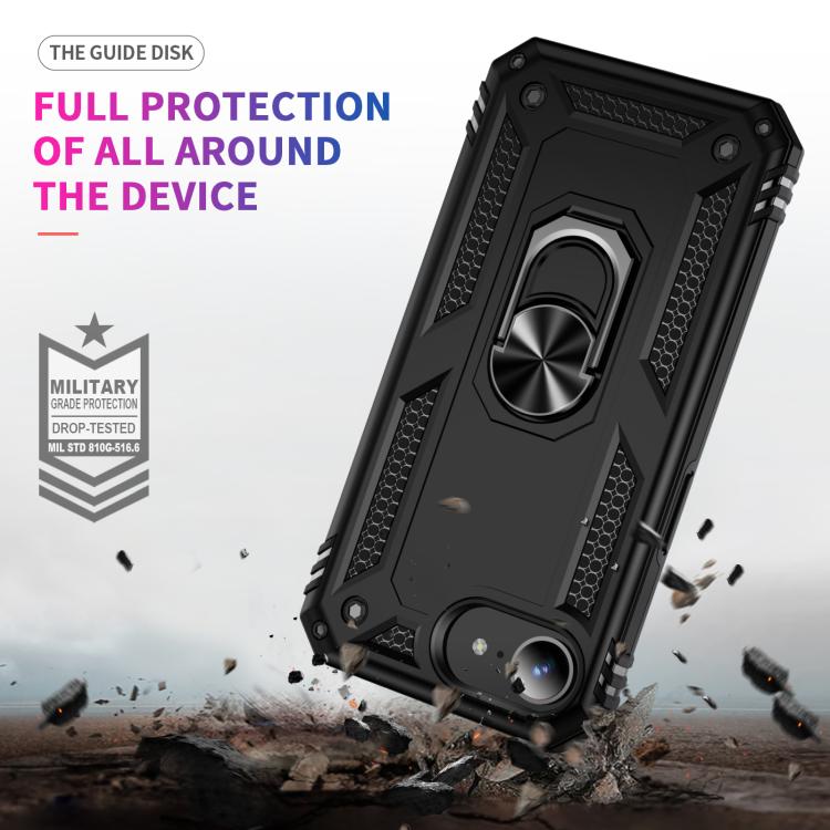 For iPhone 16e Shockproof TPU Hybrid PC Phone Case with Holder(Black) - iPhone 16e Cases by buy2fix | Online Shopping UK | buy2fix