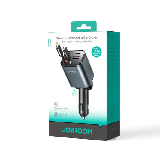 JOYROOM CCL05 4 in 1 Retractable Cable Car Charger(Dark Gray) - Car Charger by JOYROOM | Online Shopping UK | buy2fix