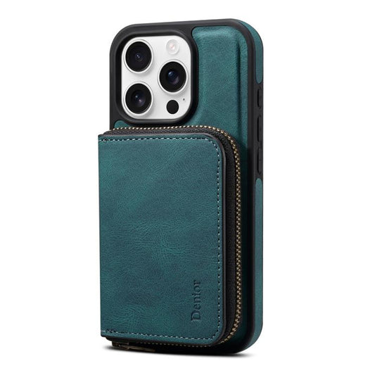 For iPhone 15 Pro Denior D26 Skin Feel MagSafe Zipper Bag Leather Phone Case(Blue) - iPhone 15 Pro Cases by Denior | Online Shopping UK | buy2fix
