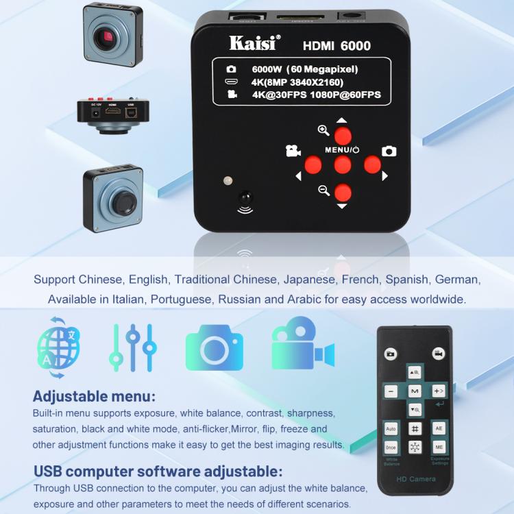 Kaisi HDMI 6000 HDMI / USB Dual Interface 60MP 4K Ultra HD Microscope Industrial Camera, Plug:US Plug - Microscope Magnifier Series by Kaisi | Online Shopping UK | buy2fix