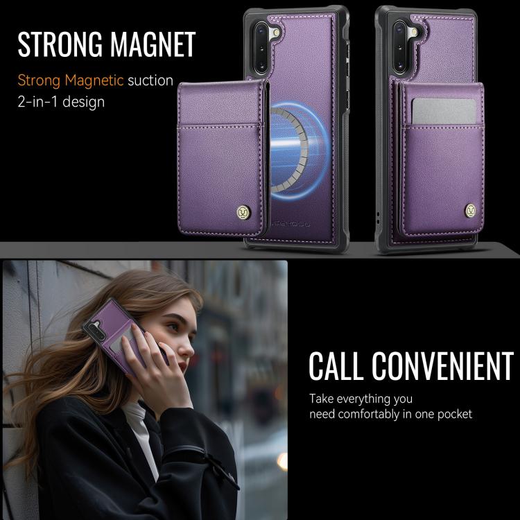 For Samsung Galaxy Note10 JEEHOOD J06 British Style RFID MagSafe Card Bag PU Phone Case(Purple) - Galaxy Phone Cases by JEEHOOD | Online Shopping UK | buy2fix