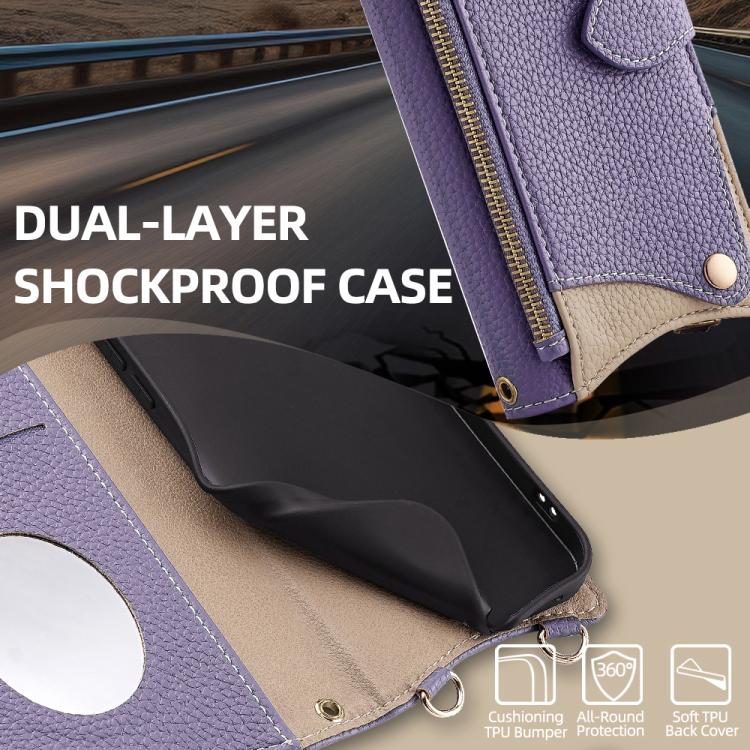 For iPhone 13 Pro Max Crossbody Chain Fishtail Litchi Leather Phone Case(Purple) - iPhone 13 Pro Max Cases by buy2fix | Online Shopping UK | buy2fix