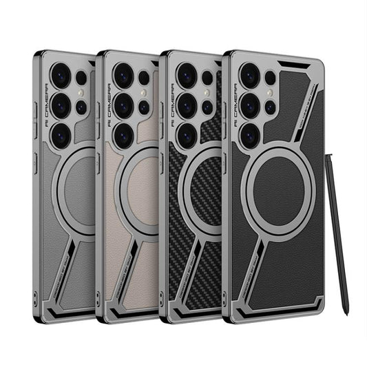 For Samsung Galaxy S25 Ultra 5G GKK Electroplating Leather Z-Shape MagSafe Phone Case, Not Included Pen(Titanium Gray) - Galaxy S25 Ultra 5G Cases by GKK | Online Shopping UK | buy2fix