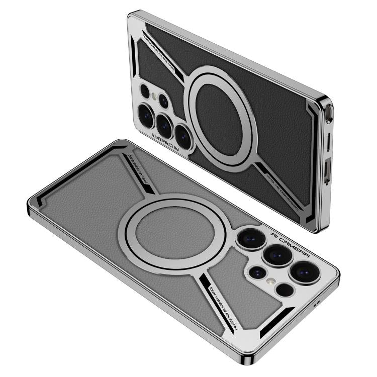 For Samsung Galaxy S25 Ultra 5G GKK Electroplating Leather Z-Shape MagSafe Phone Case, Not Included Pen(Titanium Gray) - Galaxy S25 Ultra 5G Cases by GKK | Online Shopping UK | buy2fix