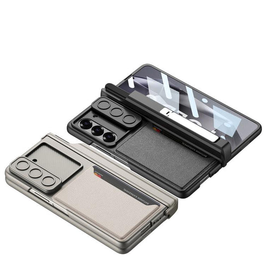 For Samsung Galaxy Z Fold6 GKK Integrated Magnetic Folding Hinge Sliding Lens Cover Card Bag Phone Case with Pen Slots(Carbon Fiber) - Galaxy Z Fold6 5G Cases by GKK | Online Shopping UK | buy2fix
