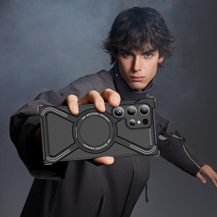 For Samsung Galaxy S24 Ultra 5G Titanium Alloy MagSafe Magnetic Airbag Shockproof Phone Case(Black) - Galaxy S24 Ultra 5G Cases by buy2fix | Online Shopping UK | buy2fix