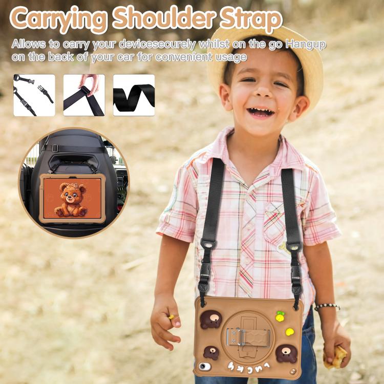 For iPad 2025 / 2022 Bear Rotation Kickstand Silicone Hybrid PC Tablet Case(Brown) - iPad 2025 / 2022 Cases by buy2fix | Online Shopping UK | buy2fix