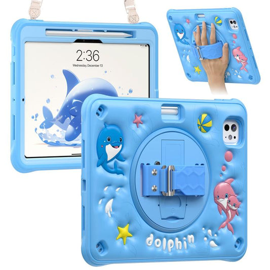 For iPad Pro 11 2024 Dolphin Rotation Kickstand Silicone Hybrid PC Tablet Case(Blue) - iPad Pro 11 2024 Cases by buy2fix | Online Shopping UK | buy2fix