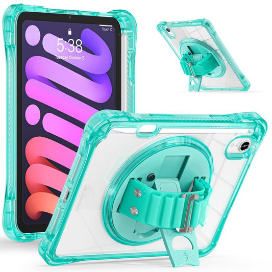 For iPad mini 2024 / mini 6 Rotation Grip Holder TPU Hybrid Clear PC Tablet Case(Light Green) - iPad mini 2024 Cases by buy2fix | Online Shopping UK | buy2fix