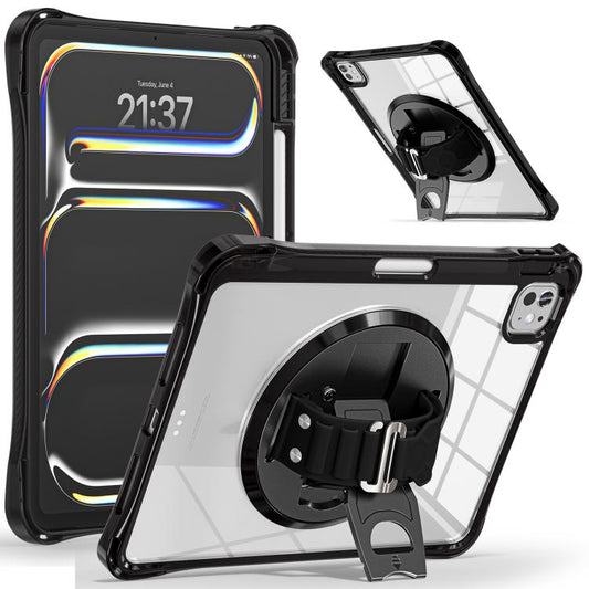 For iPad Pro 13 2024 Rotation Grip Holder TPU Hybrid Clear PC Tablet Case(Black) - iPad Pro 13 2024 Cases by buy2fix | Online Shopping UK | buy2fix