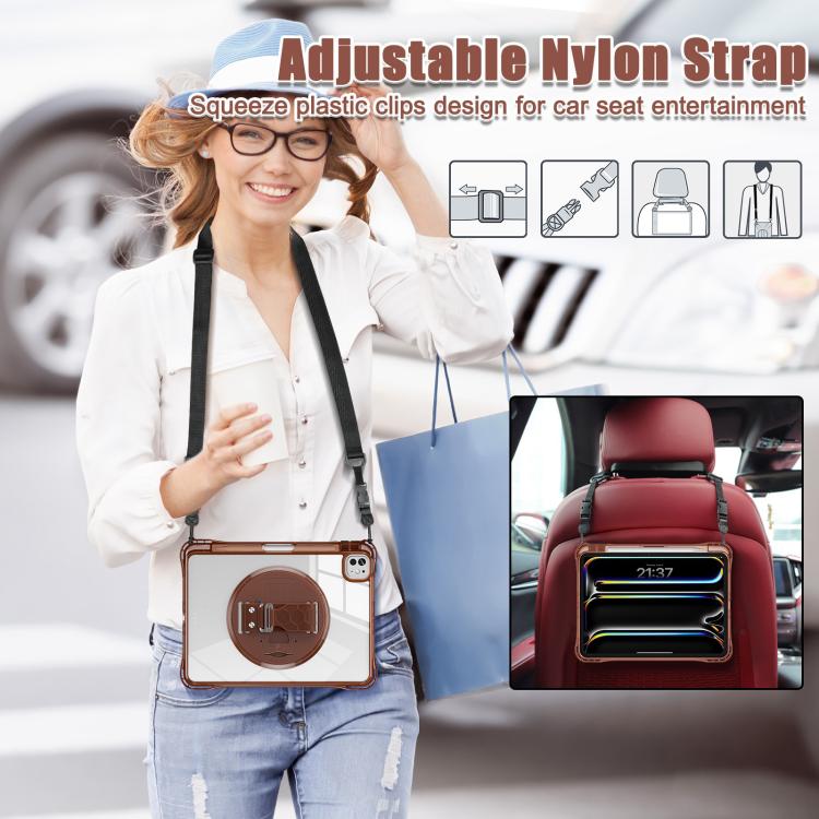 For iPad Pro 13 2024 Rotation Grip Holder TPU Hybrid Clear PC Tablet Case(Chocolate) - iPad Pro 13 2024 Cases by buy2fix | Online Shopping UK | buy2fix