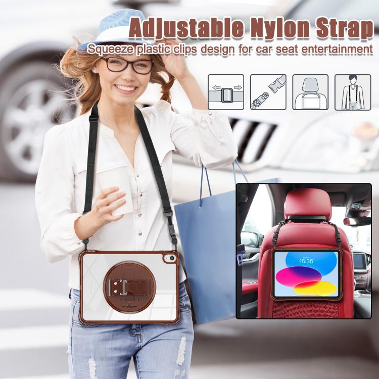 For iPad 2025 / 2022 Rotation Grip Holder TPU Hybrid Clear PC Tablet Case(Chocolate) - iPad 2025 / 2022 Cases by buy2fix | Online Shopping UK | buy2fix