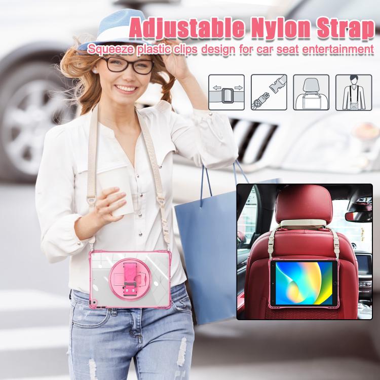 For iPad 10.2 2021 / 2020 / 2019 Rotation Grip Holder TPU Hybrid Clear PC Tablet Case(Red Rose) - iPad 10.2 Cases by buy2fix | Online Shopping UK | buy2fix