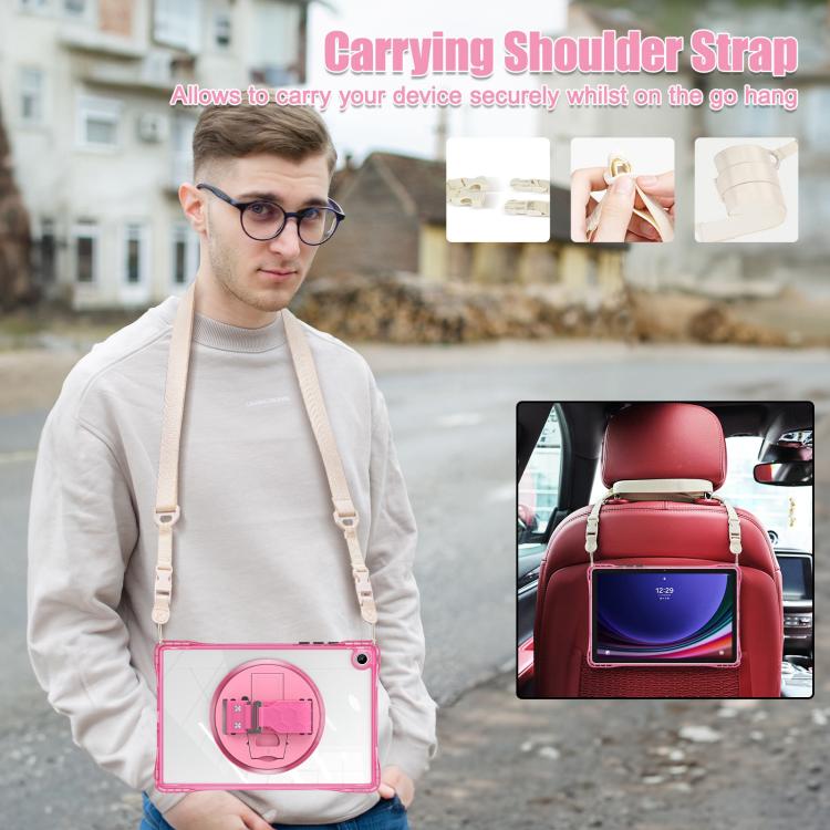 For Samsung Galaxy Tab A9+ Rotation Grip Holder TPU Hybrid Clear PC Tablet Case(Red Rose) - Galaxy Tab A9+ by buy2fix | Online Shopping UK | buy2fix