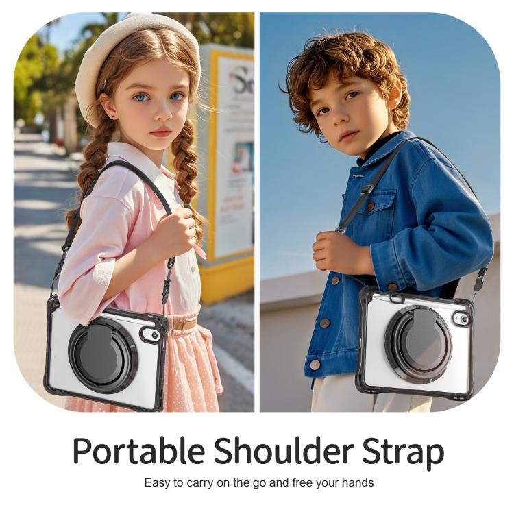 For iPad mini 2024 / mini 6 Rotation Ring Handle TPU Hybrid Clear PC Tablet Case(Black) - iPad mini 2024 Cases by buy2fix | Online Shopping UK | buy2fix