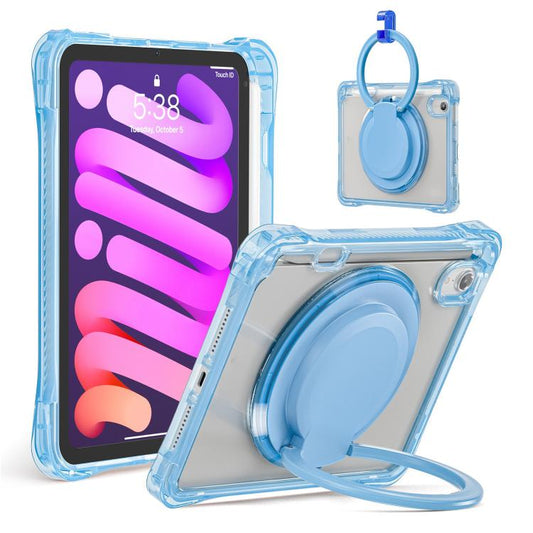 For iPad mini 2024 / mini 6 Rotation Ring Handle TPU Hybrid Clear PC Tablet Case(Light Blue) - iPad mini 2024 Cases by buy2fix | Online Shopping UK | buy2fix